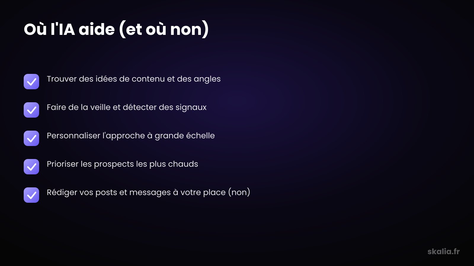Checklist des tâches de social selling IA où l'intelligence artificielle aide vraiment