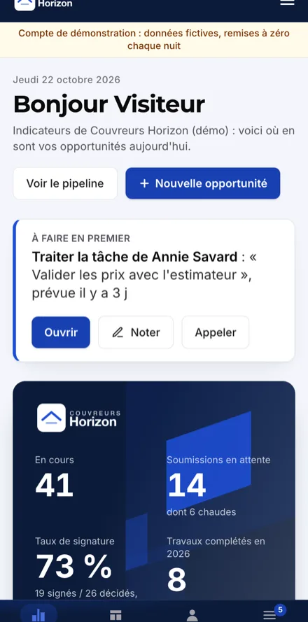 Le même CRM sur cellulaire